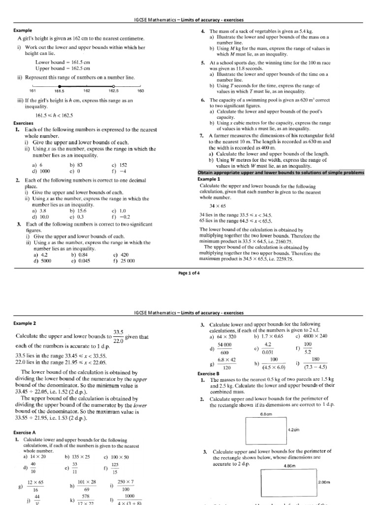 Example IGCSE Mathematics Limits of Accuracy Exercises PDF