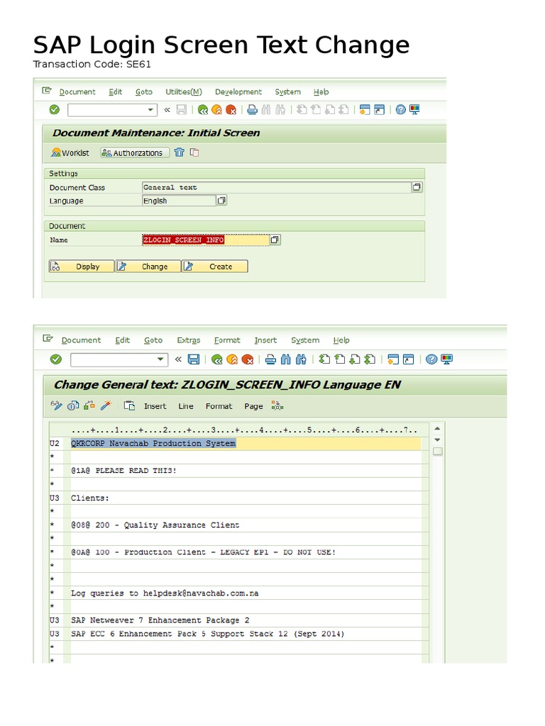 Change SAP Login Screen Text | PDF