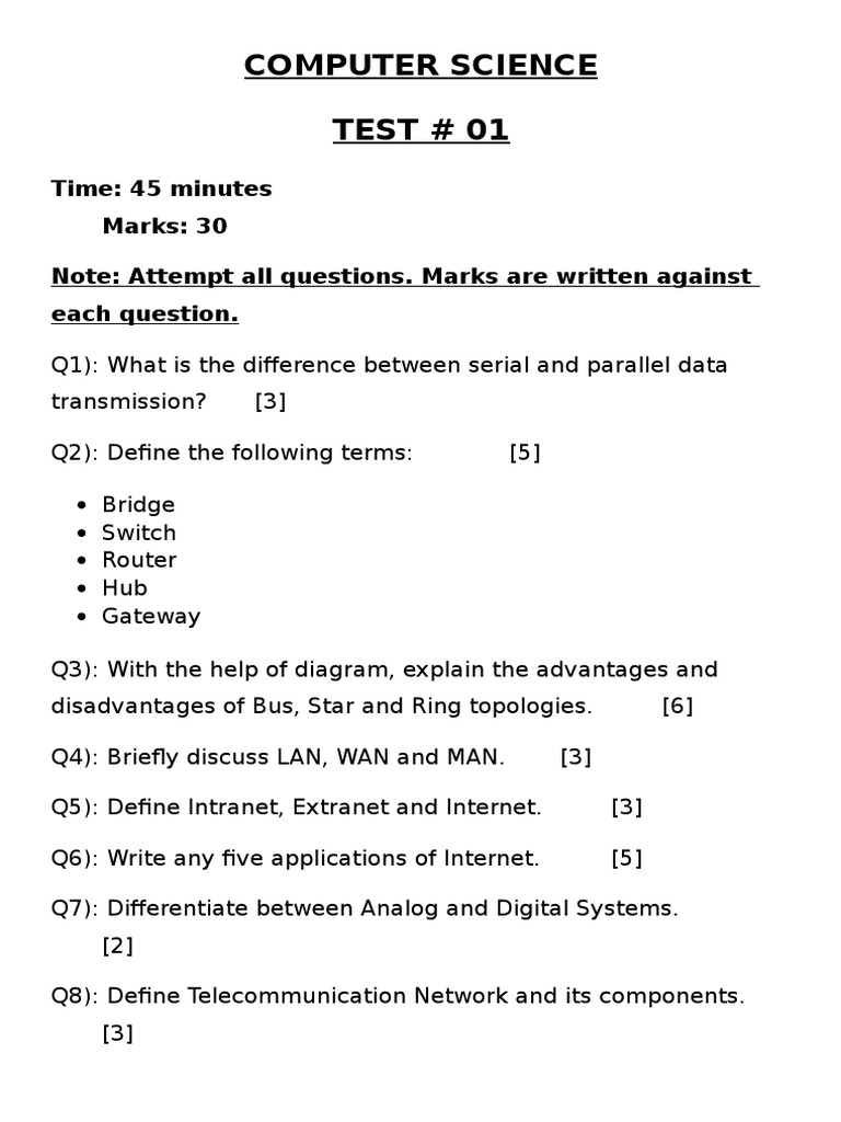 Computer Science Test: Networks & Systems | PDF