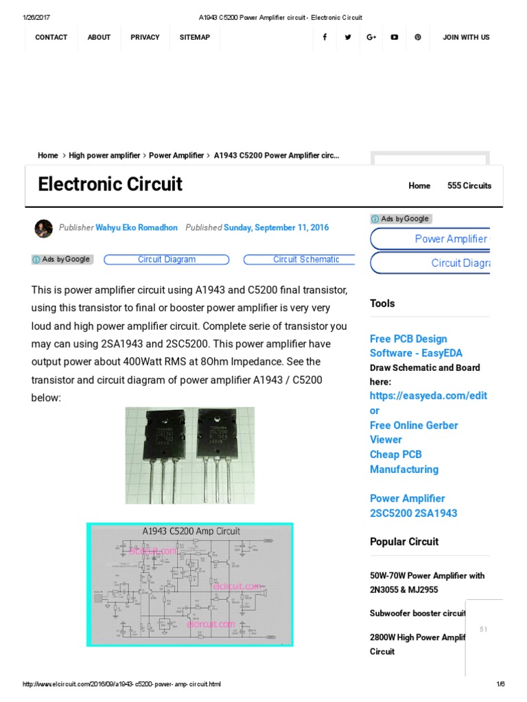 A1943 C5200 Power Amplifier Circuit Electronic Circuit PDF