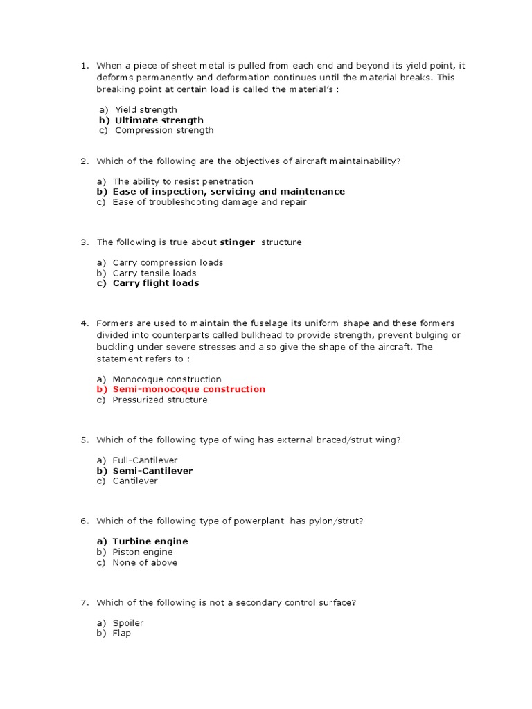 Aircraft Structures Exam Questions | PDF | Rivet | Fuselage