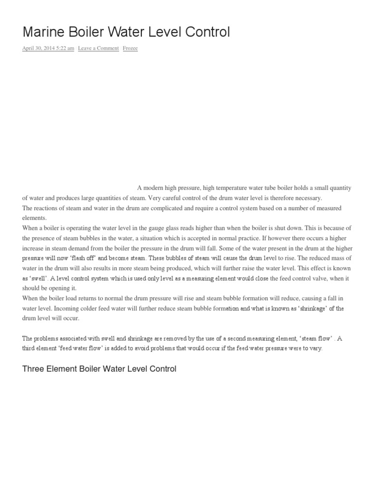 Marine Boiler Water Level Control PDF Boiler Control System