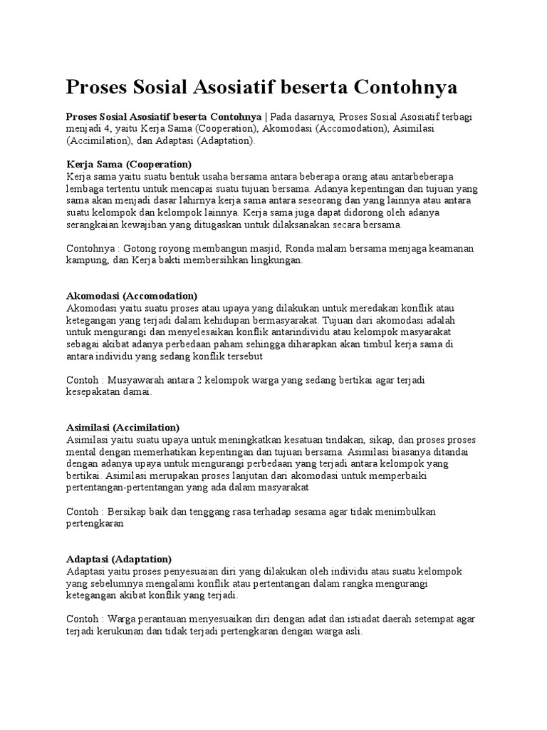 Proses Sosial Asosiatif Beserta Contohnya PDF