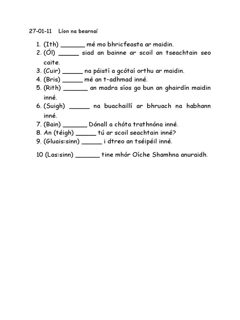 Aimsir Chaite Worksheet | PDF