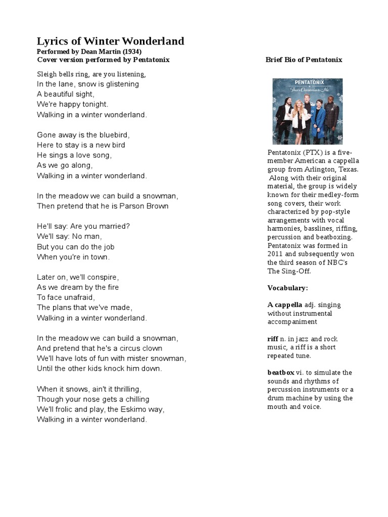 winter wonderland lyrics overview | pdf | performing arts | leisure