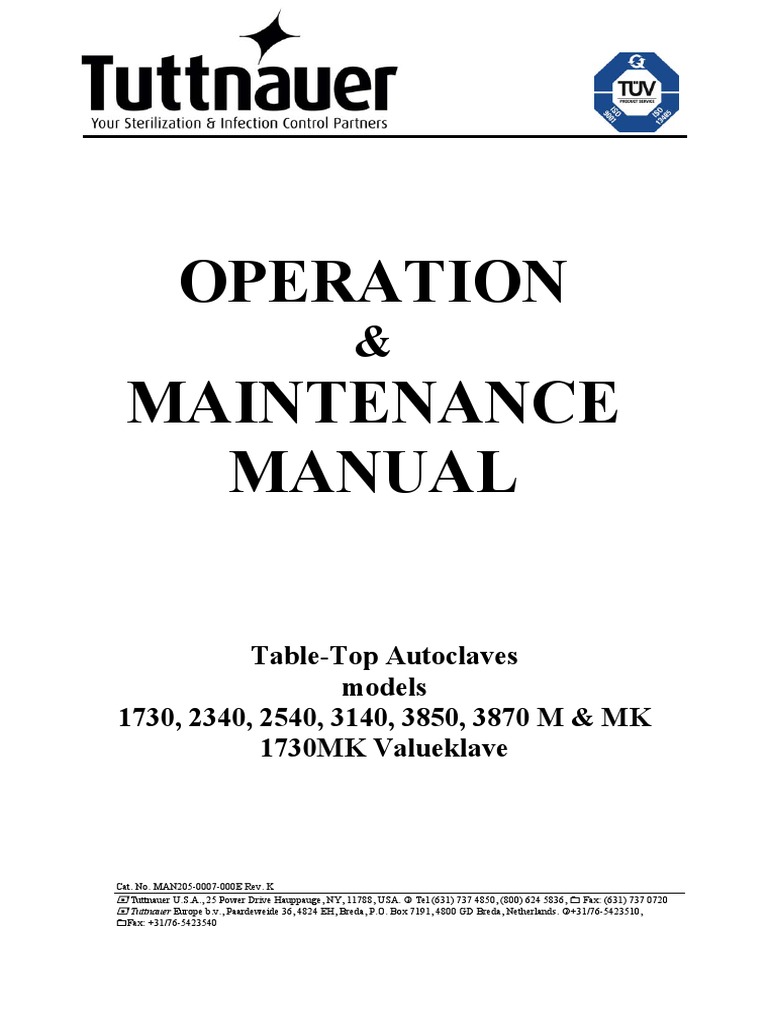 Autoclave Tuttnauer 2340M Support MAN Manual PDF Sterilization