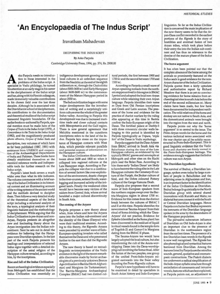 'An Encyclopaedia of The Indus Script': Iravatham Mahadevan | PDF ...