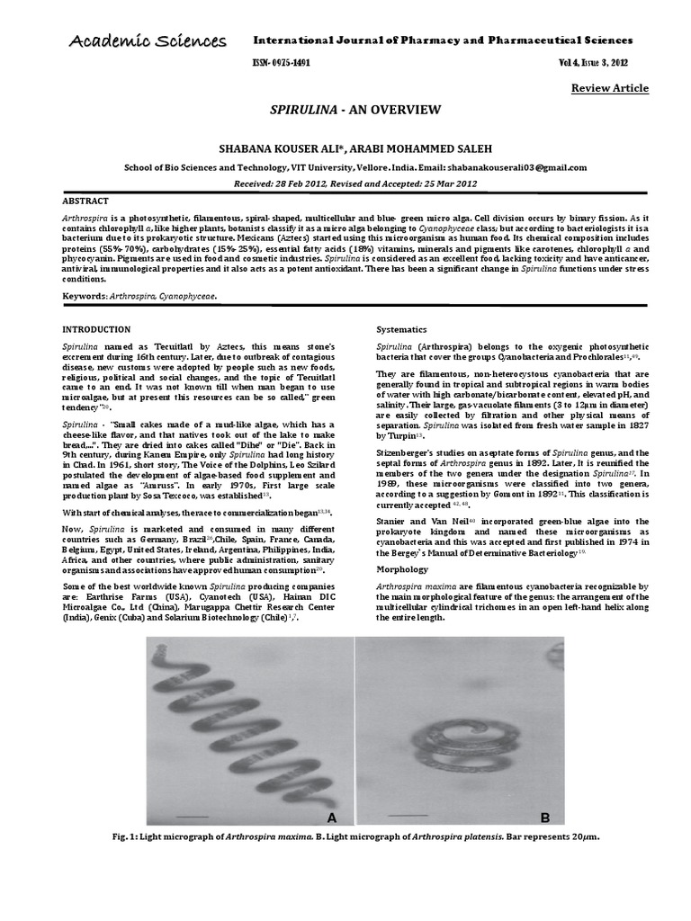 Spirulina - and Overview PDF | PDF | Biochemistry | Chemistry