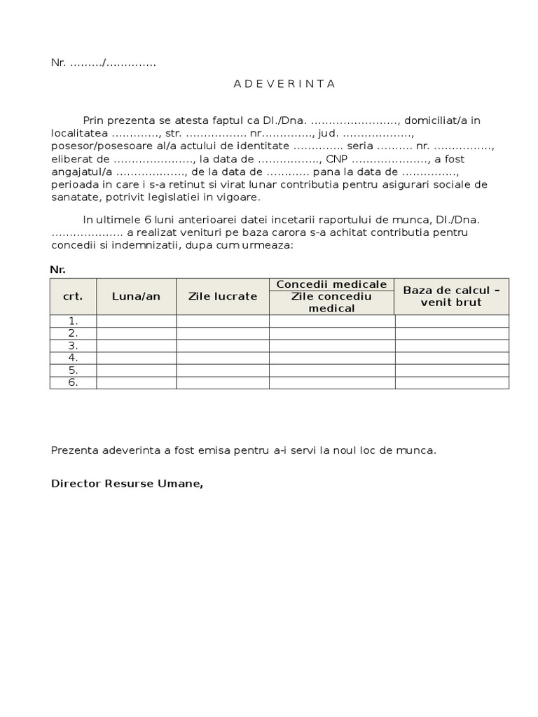 Adeverinta Baza De Calcul 6 Luni