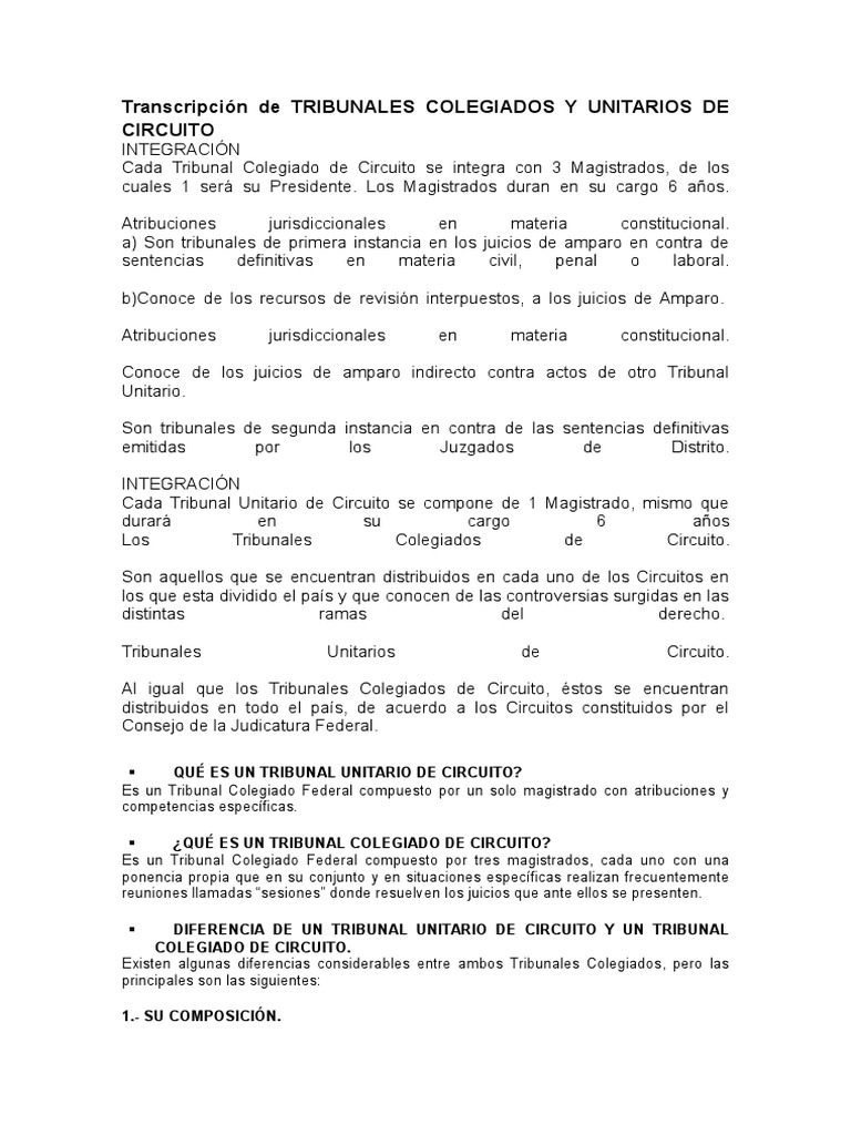 Tribunales Colegiados y Unitarios de Circuito | PDF | Competencia (ley ...