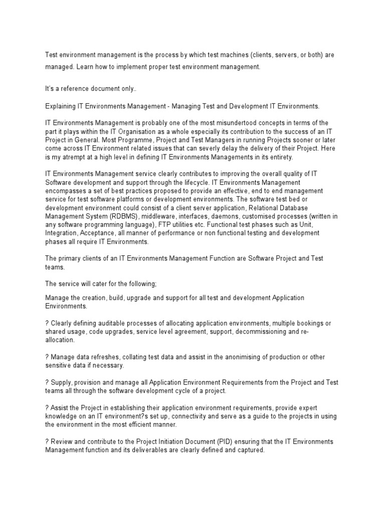 Test Environment Management | PDF | Software Development | Relational ...