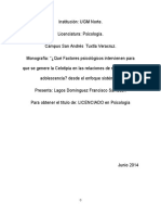 ¿Qué Factores Psicológicos Intervienen para Que Se Genere La Celotipia en Las Relaciones de Noviazgo en La Adolescencia Desde El Enfoque Sistémico.