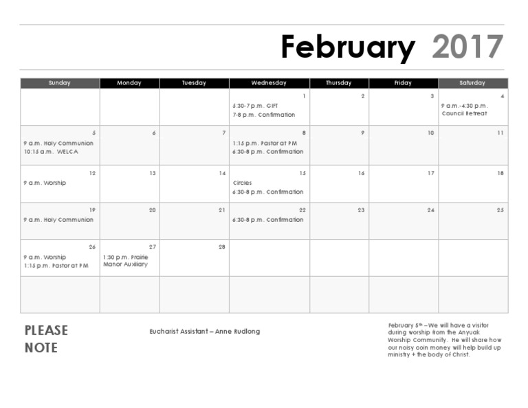 February Calendar 2017 | PDF