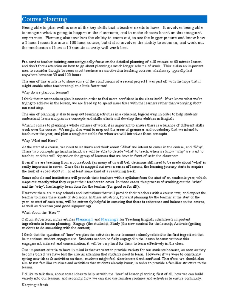 Course Planning | Lesson Plan | Teachers