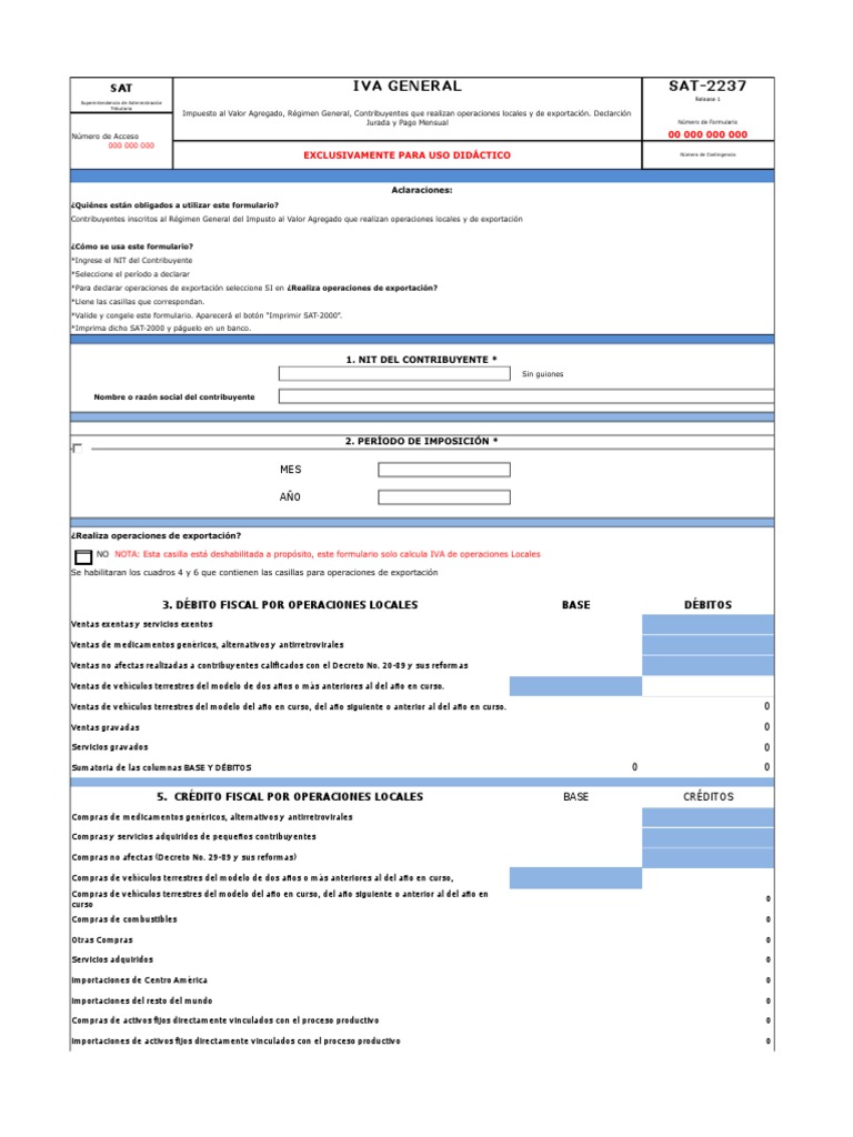 Instrucciones para Formulario SAT-2237 IVA | PDF | Impuesto al valor ...