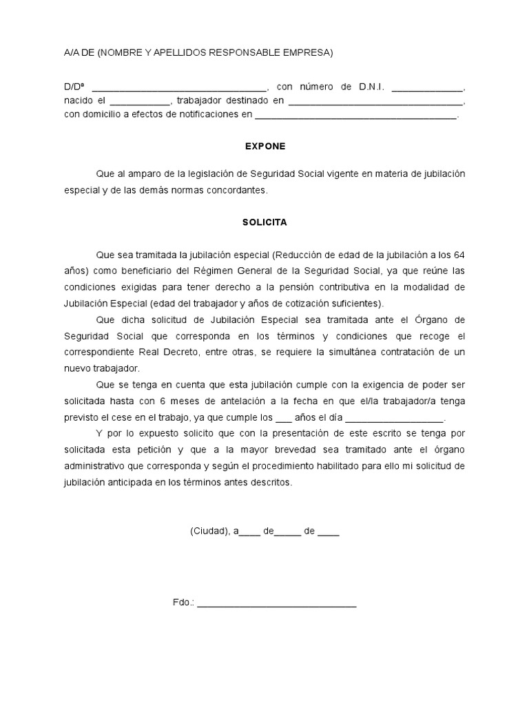 Ejemplo De Carta De Jubilacion Anticipada