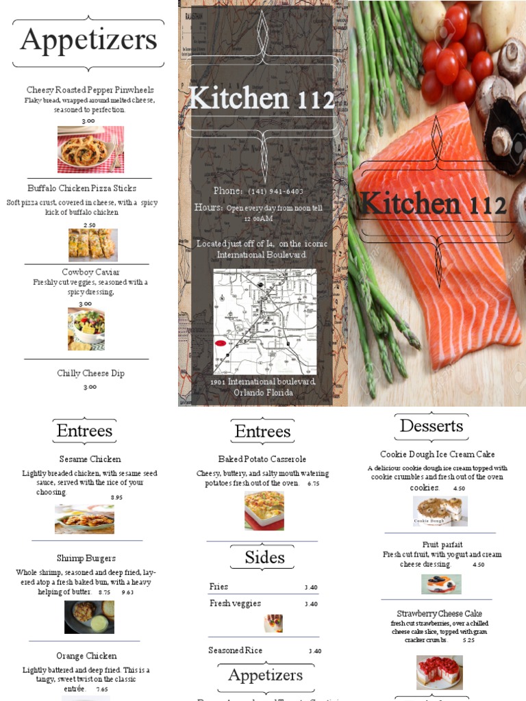 Kitchen 112 Menu: Appetizers & Entrees | PDF