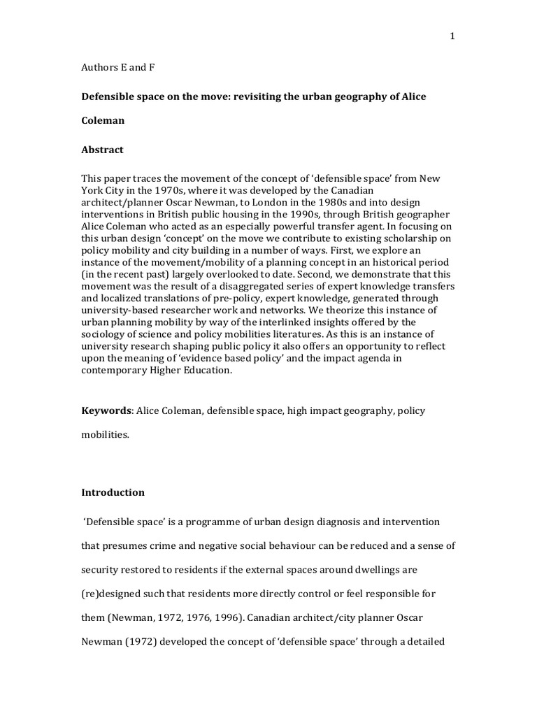 Defensible Space PDF Science Neoliberalism