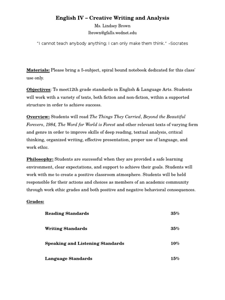 High School Creative Writing Syllabus | PDF | English Language ...