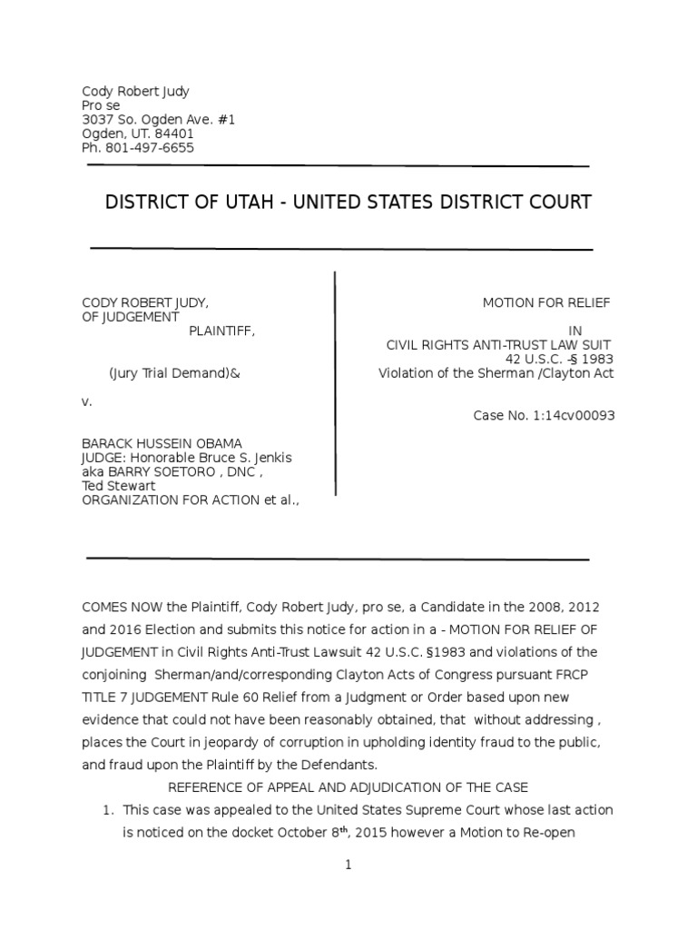 Cody Robert Judy Motion For Relief of Judgement (Rule 60) RoughDraft ...
