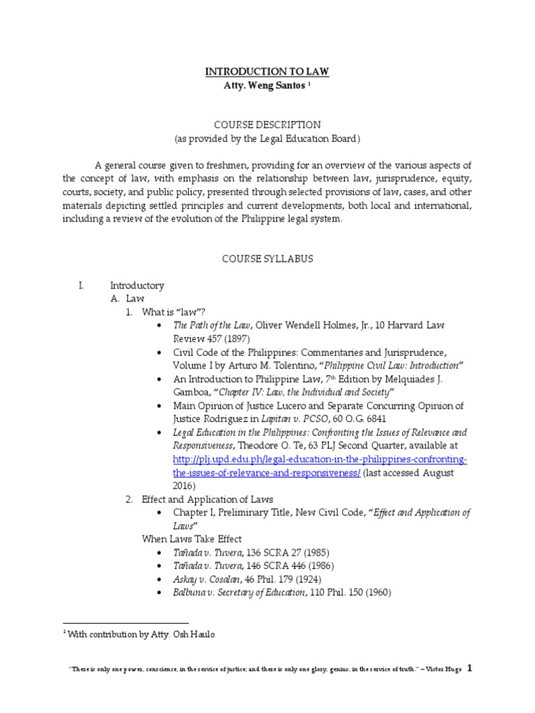 Intro To Law Syllabus PDF Precedent Judiciaries