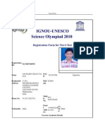 Ignou-Unesco Science Olympiad 2010: Registration Form For Tier-I Test