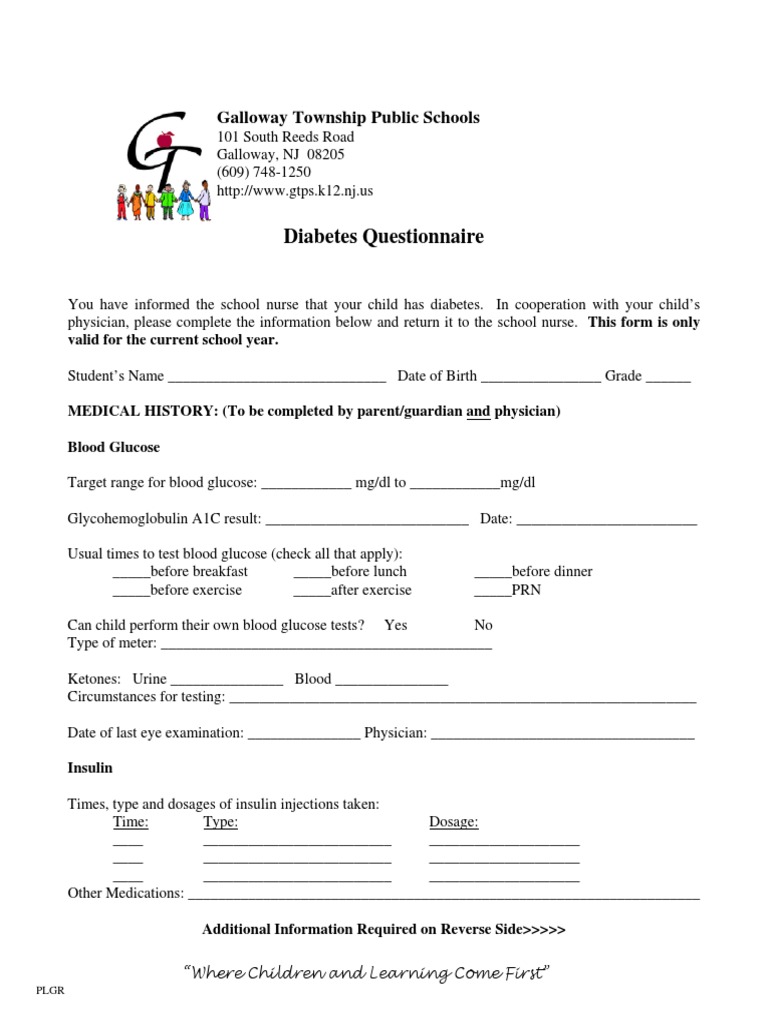 Diabetes Questionnaire Galloway Township Public Schools PDF