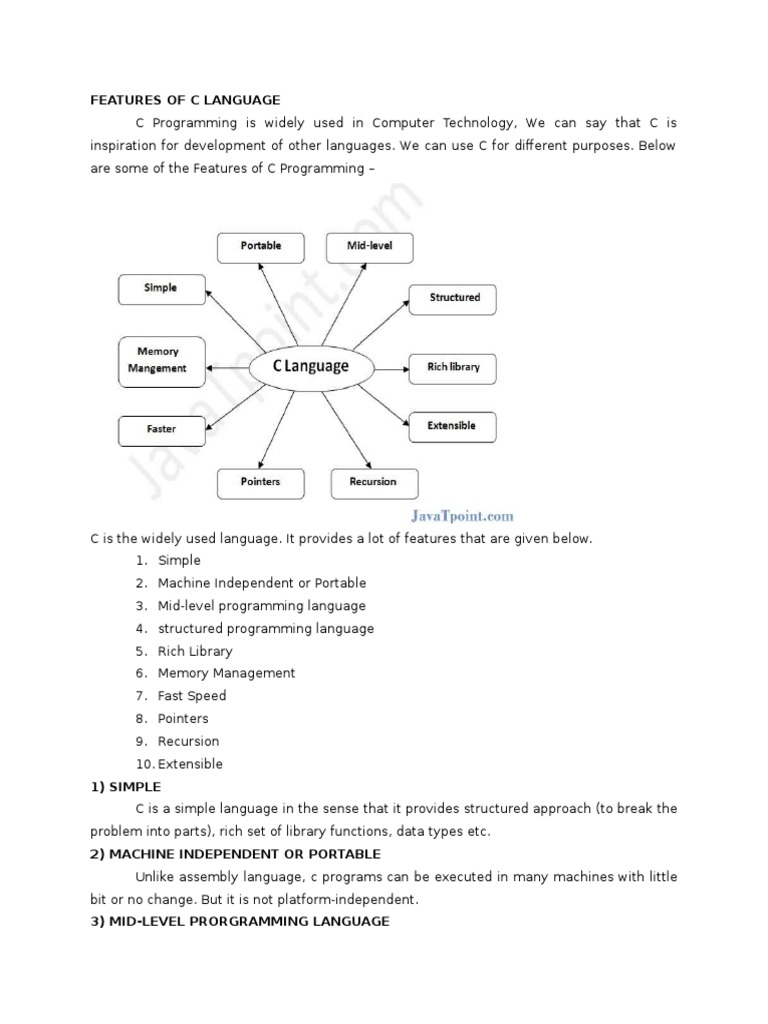 Features of C Language | PDF | C (Programming Language) | Programming ...