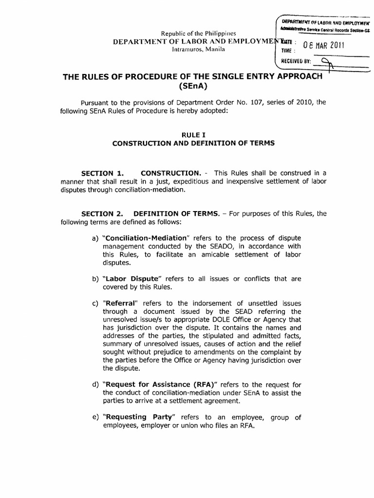 SEnA Rules of Procedure | PDF