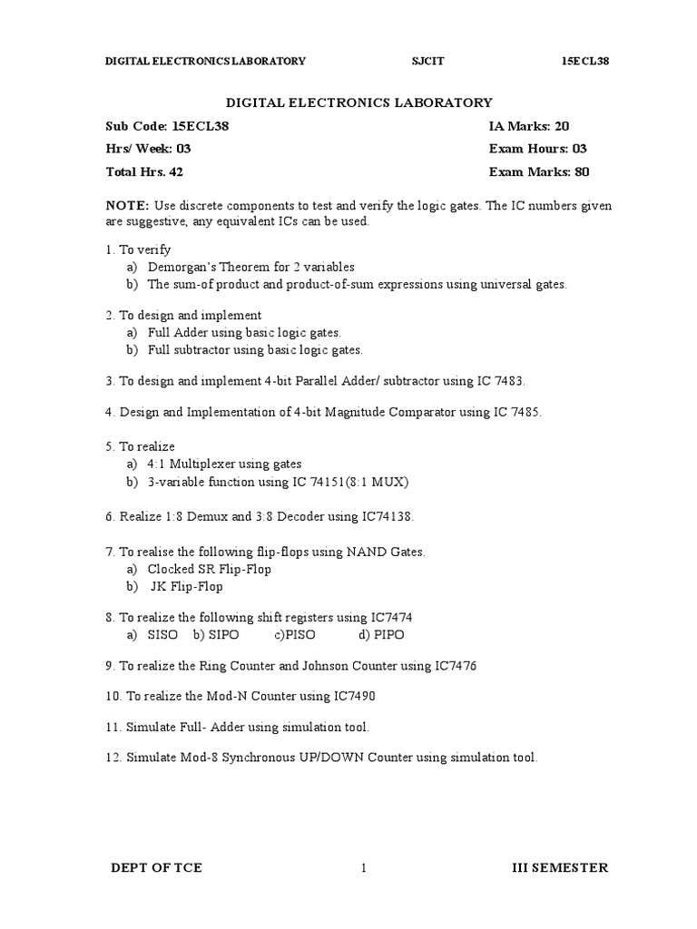 Digital Electronics Lab Manual PDF Digital Electronics Electrical