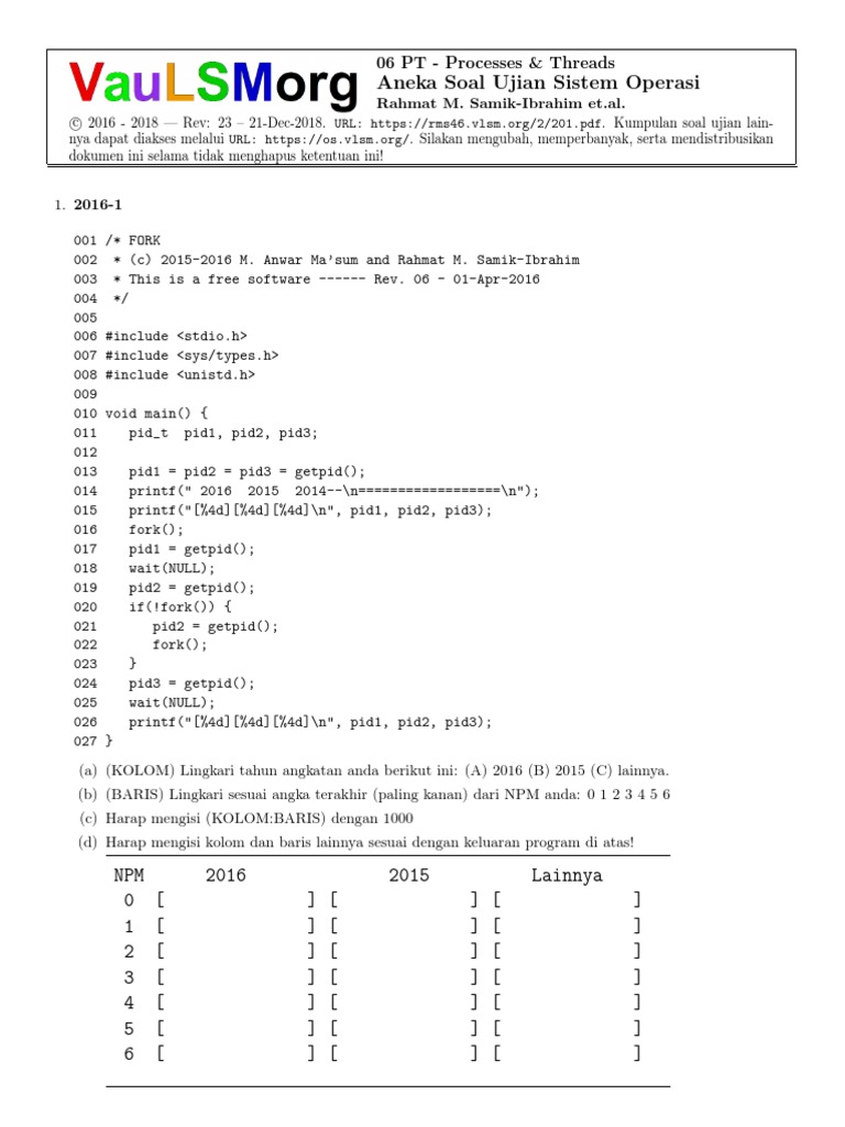 Aneka Soal Ujian Sistem Operasi: Processes & Threads | PDF | Operating ...