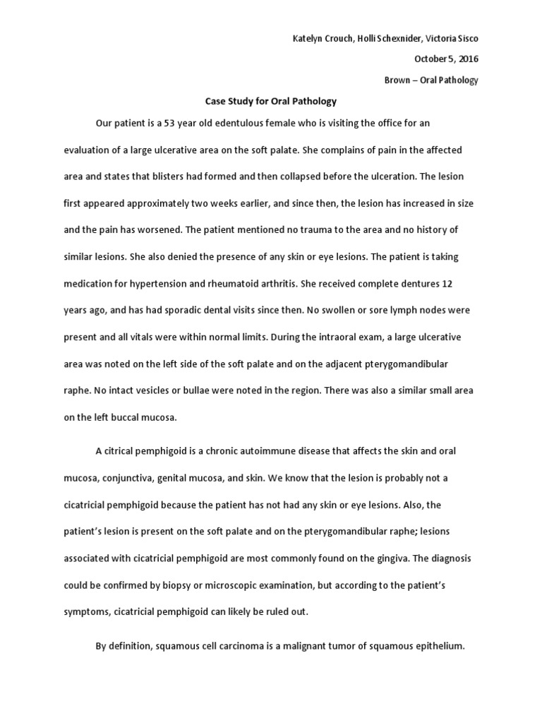 case study for oral pathology final Cutaneous Conditions Medical Specialties Free 30day