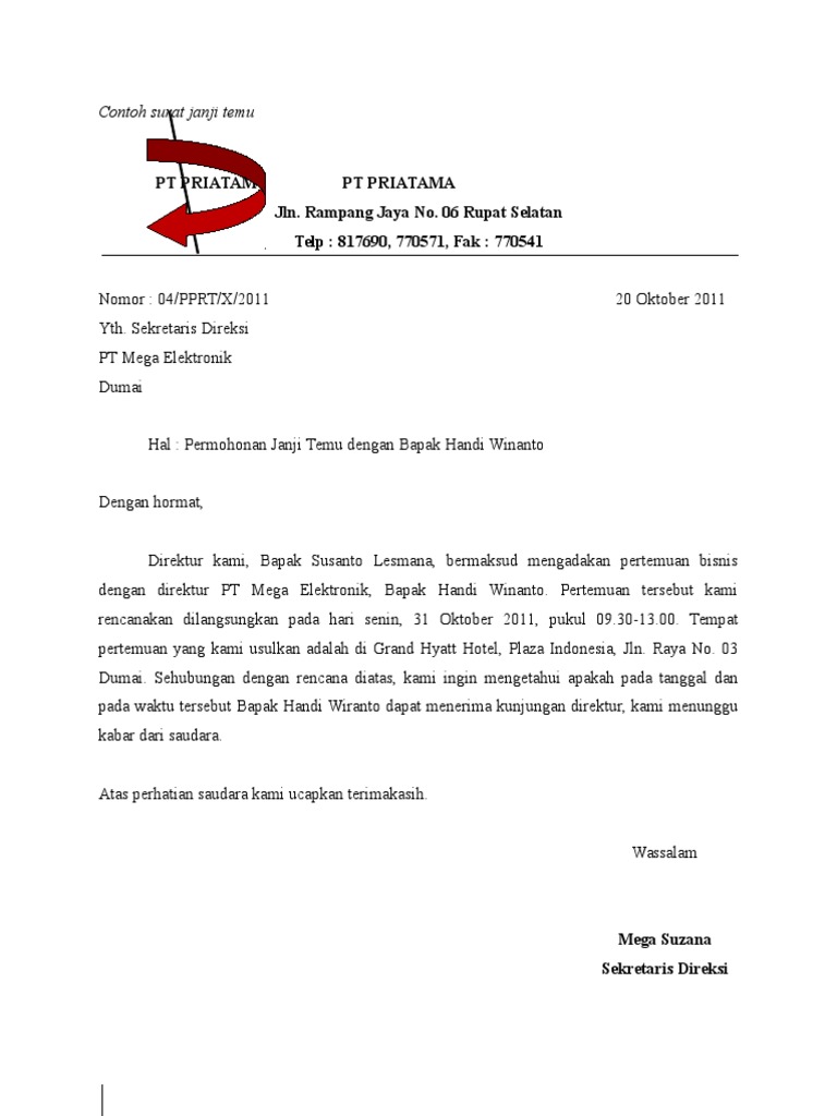 Contoh Surat Janji Temu