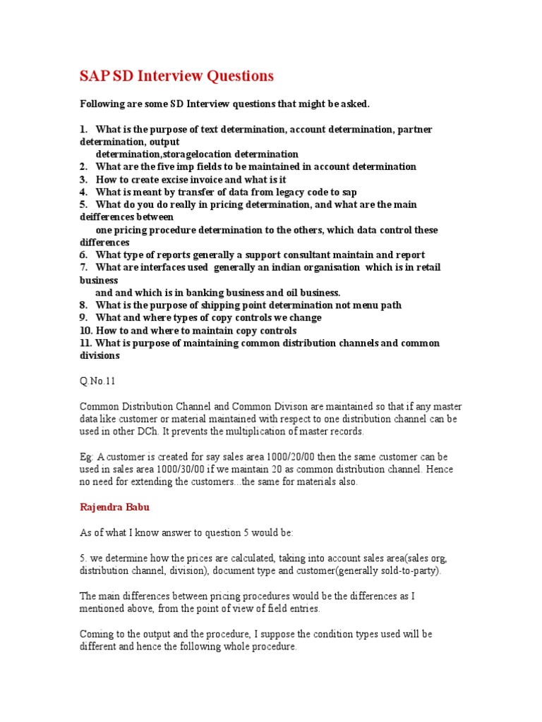SAP SD Interview Questions Overview | PDF | Invoice | Computing