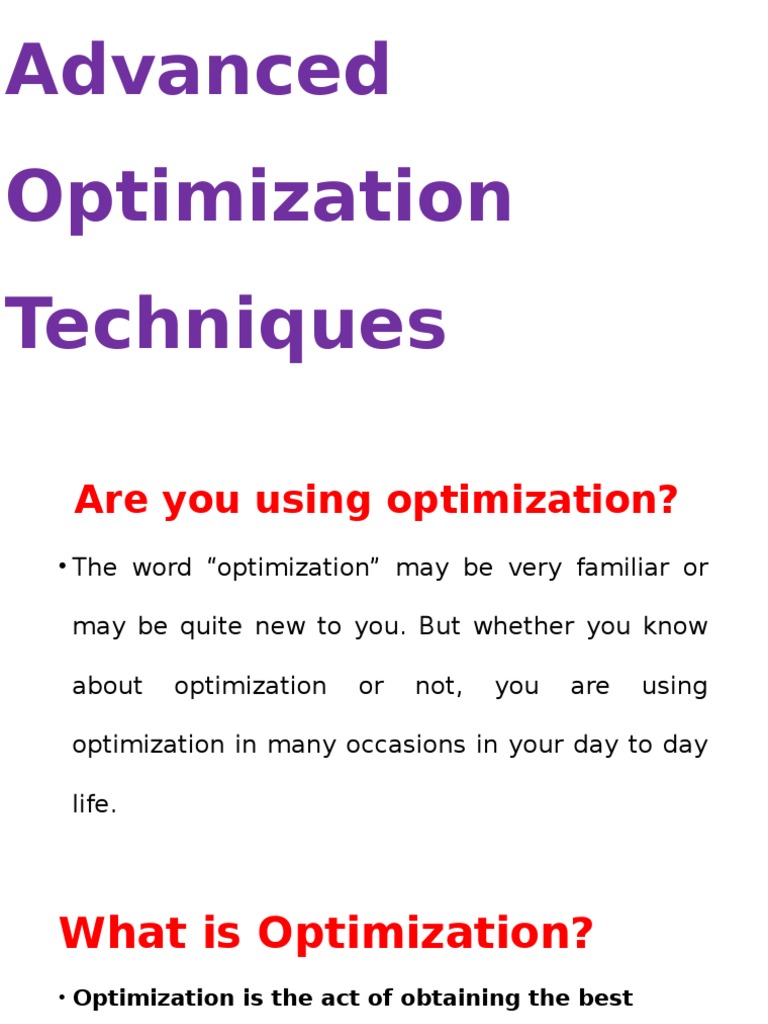 Advanced Optimization Techniques | Download Free PDF | Operations ...