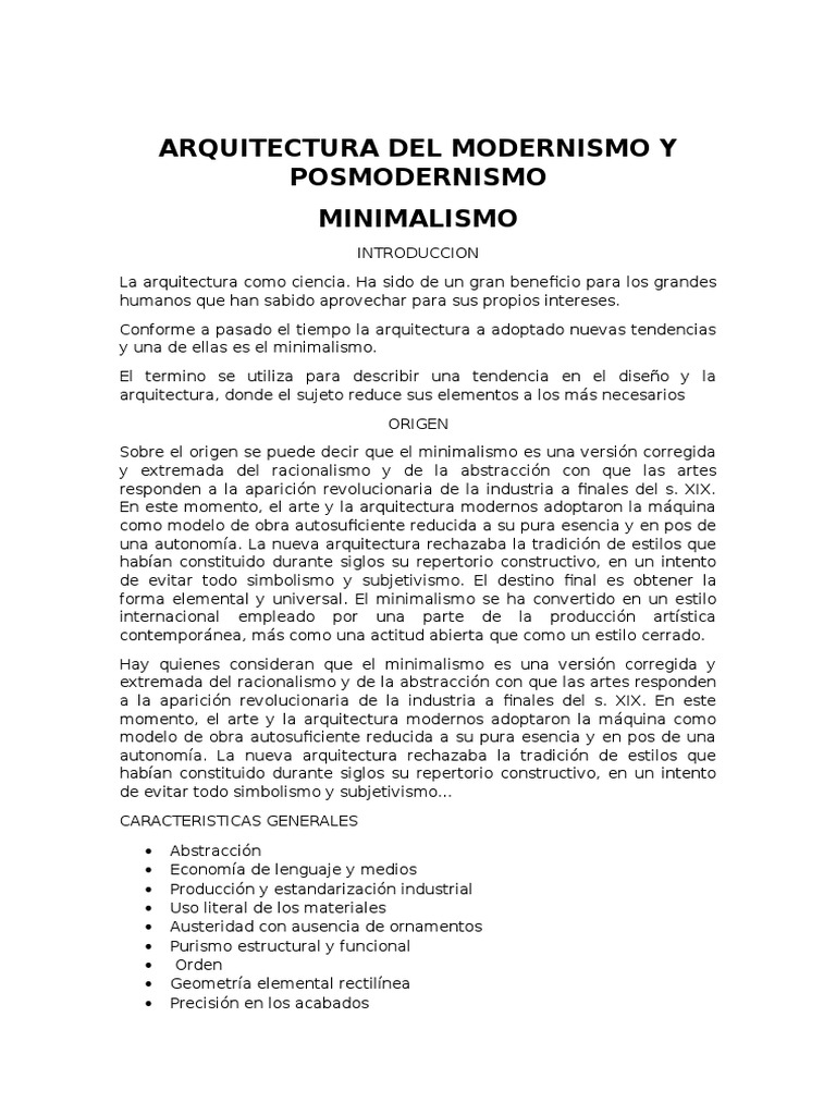 Arquitectura Del Modernismo Y Posmodernismo Pdf Diseño