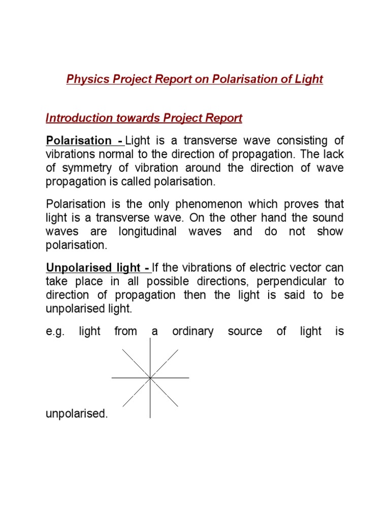 Project Report on Light Polarisation | PDF | Polarization (Waves) | Light
