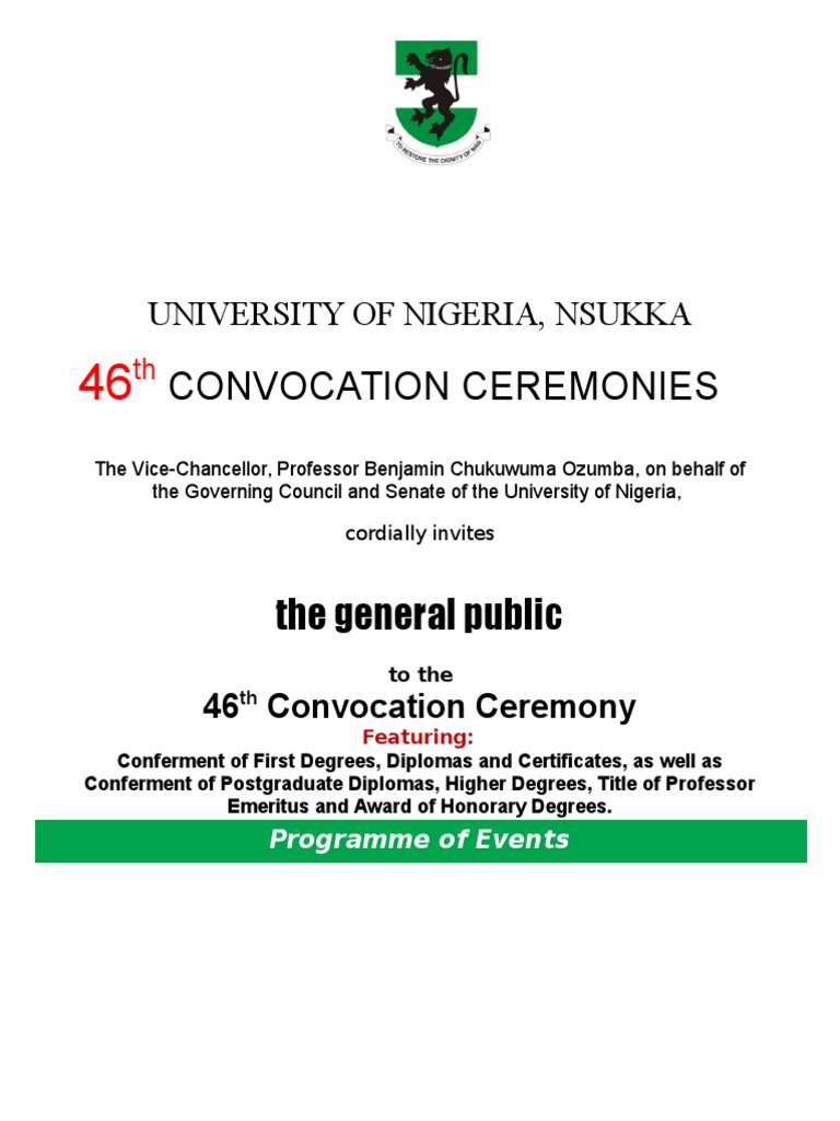 University of Nigeria 46th Convocation Events | PDF | Academia | Titles
