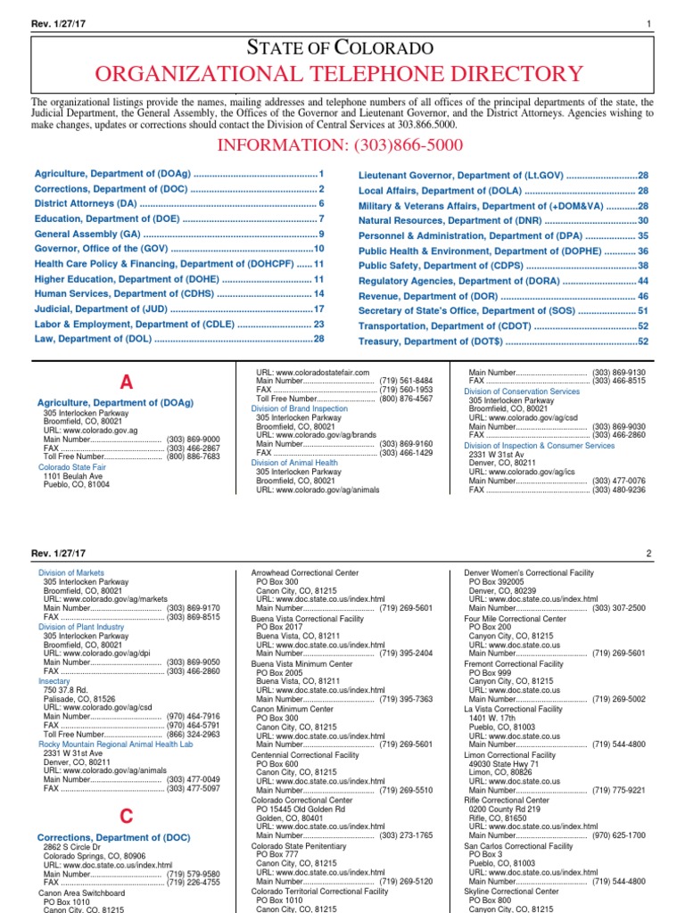 State Organizational Directory | PDF | Colorado | United States House ...