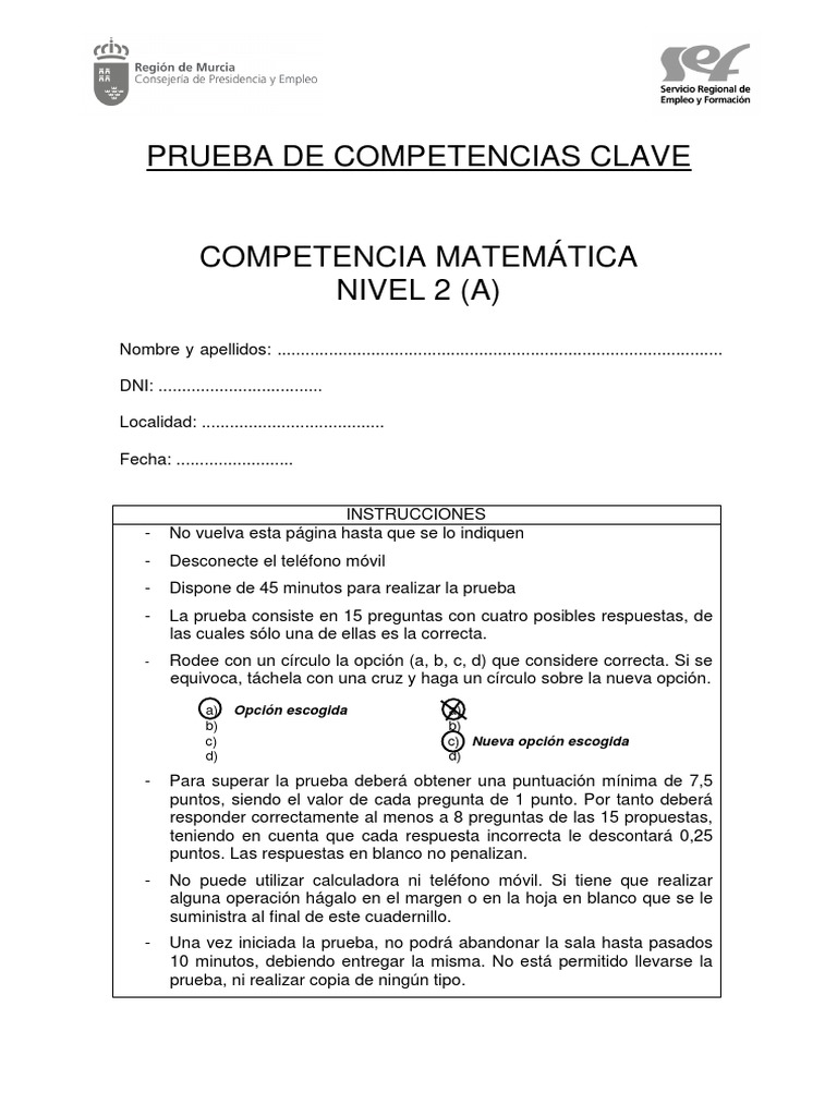 111484Prueba de Competencias Clave Matematica A Feb2015