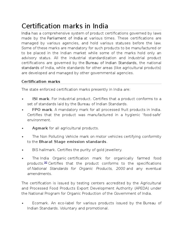 Certification Marks in India Explained | PDF | Foods | Business