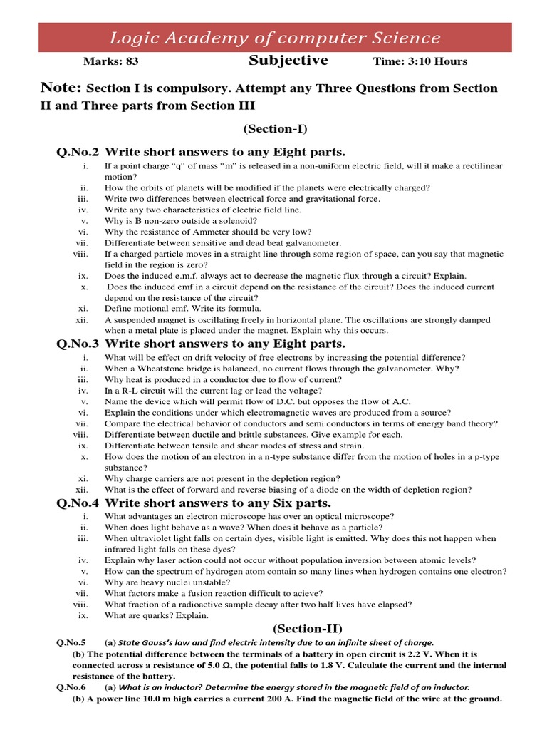 Analysis of an Exam Paper Covering Key Concepts in Electricity