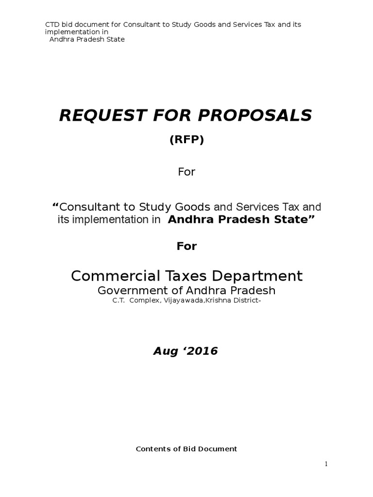 GST Consultant RFP 15092016 PDF Value Added Tax Taxes