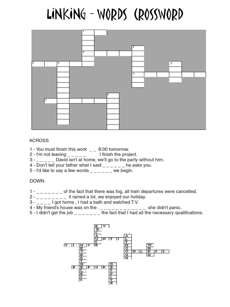 Linking Words Crossword PDF PDF
