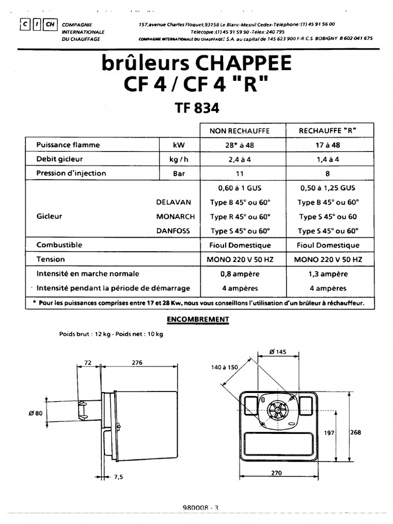 Notice technique brûleur Chappée CF4R PDF Soupape Ingénierie — free download