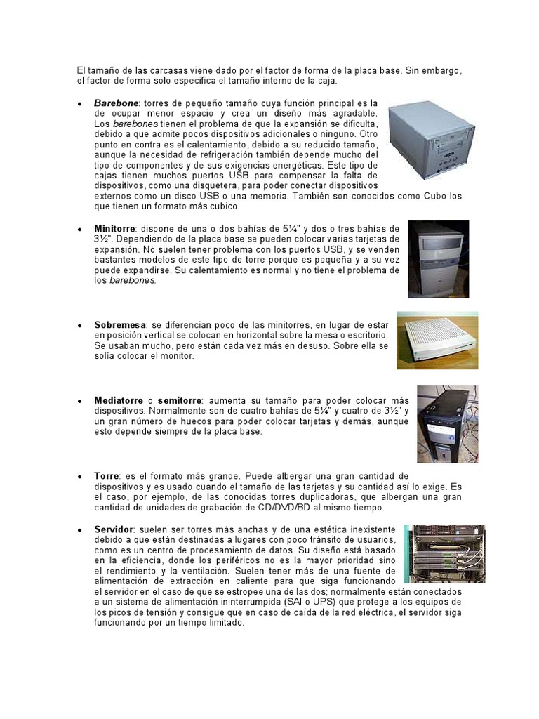 Tipos de carcasas para computadoras | PDF | Servidor (Computación) | USB