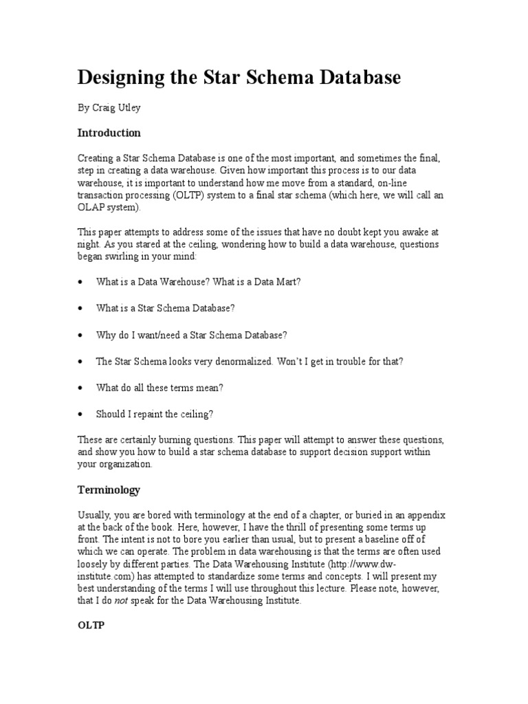 Building an OLAP Star Schema Database | PDF | Data Warehouse | Database ...