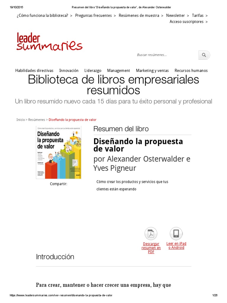 Diseñando La Propuesta de Valor - Alexander Osterwalder | PDF | Cliente ...