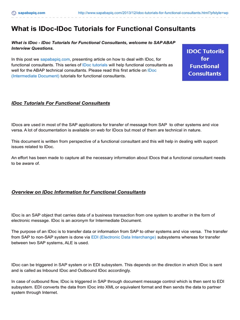 IDoc Guide for SAP Consultants | PDF | Electronic Data Interchange ...