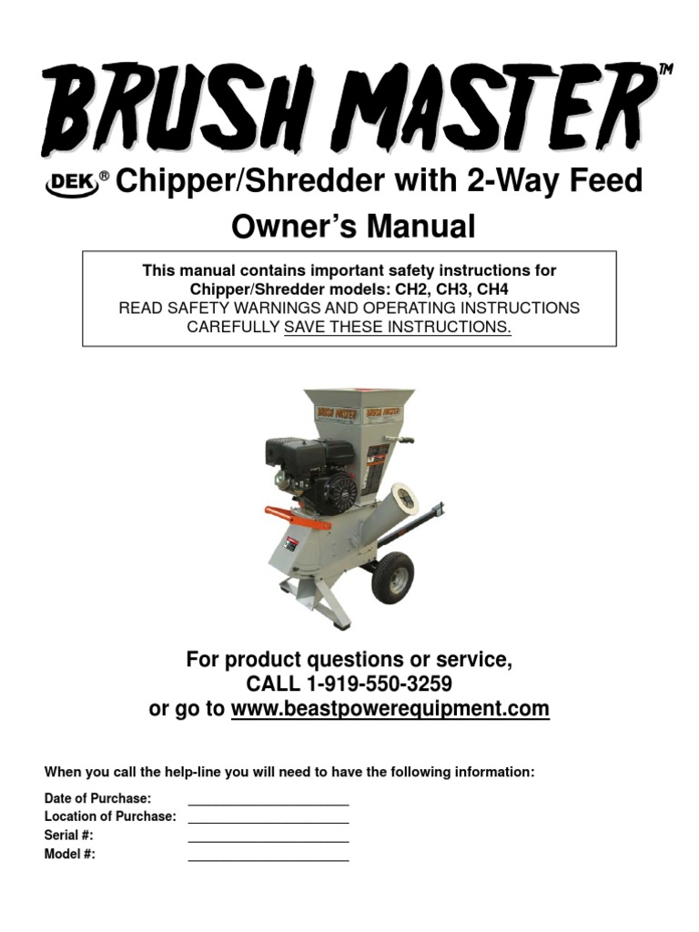 Chipper/Shredder With 2Way Feed Owner's Manual PDF Exhaust Gas